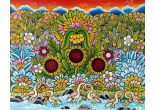 Rashihi Mzuguno, Ptáci koupající se v řece_Tři slunečnice_Rudý západ slunce_Birds Bathing in the River_Three Sunflowers_Red Sunset, 100x80cm, CZK15000_EUR600