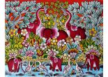 Rashihi Mzuguno, Ptáci a sloni koupající se v řece_Birds and Elephants Bathing in the River_100x80cm, CZK15000_EUR600